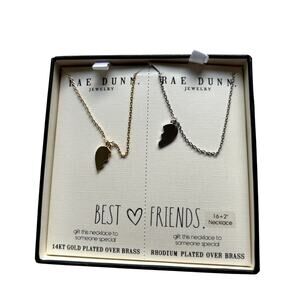 Rae Dunn Best Friends Half Heart Pendant Necklace Set 14KT Gold & Rhodium Gift